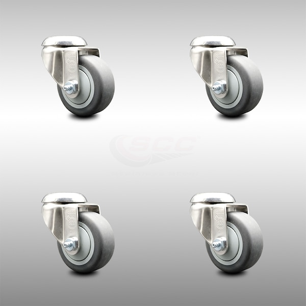 3 Inch 316SS Thermoplastic Rubber Wheel Swivel Bolt Hole Caster Set SCC